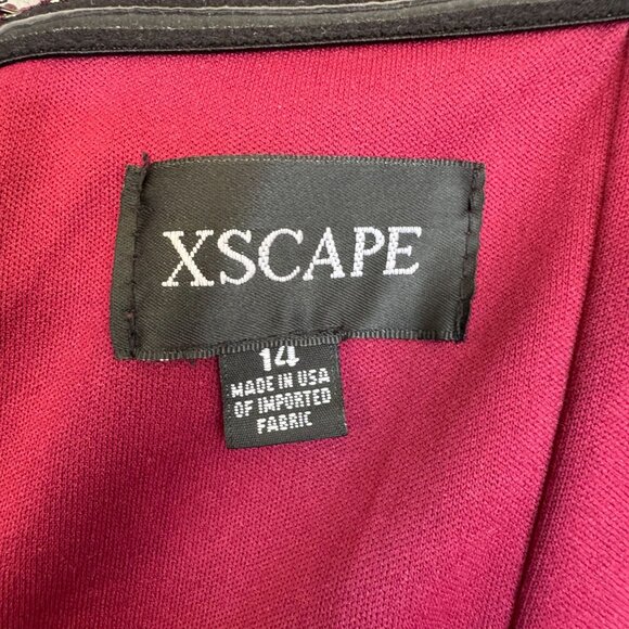 XSCAPE Burgundy Stretch Velvet Bardot Sweetheart Neck Formal Maxi Dress Size 14 - Picture 15 of 16